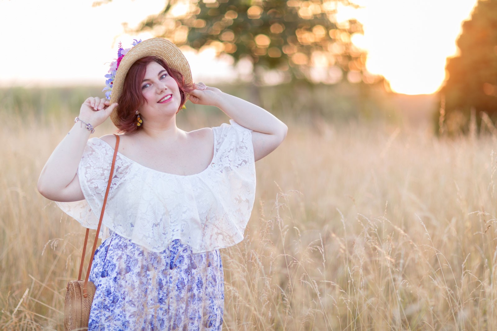 Ninaah bulles, shein grande taille, impressionniste, mlle.botanik, blogeuse, look, diy, couture, jupe, bucolique, chapeau, canotier, fleurs, été