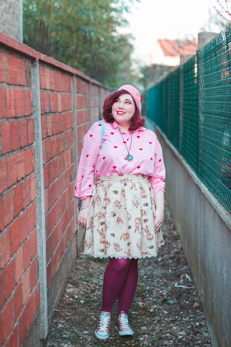 Ninaah Bulles, lapin, diy, mode grande taille, fantaisie, junarose, coeur, rose, collants, ronde curvy, blogeuse