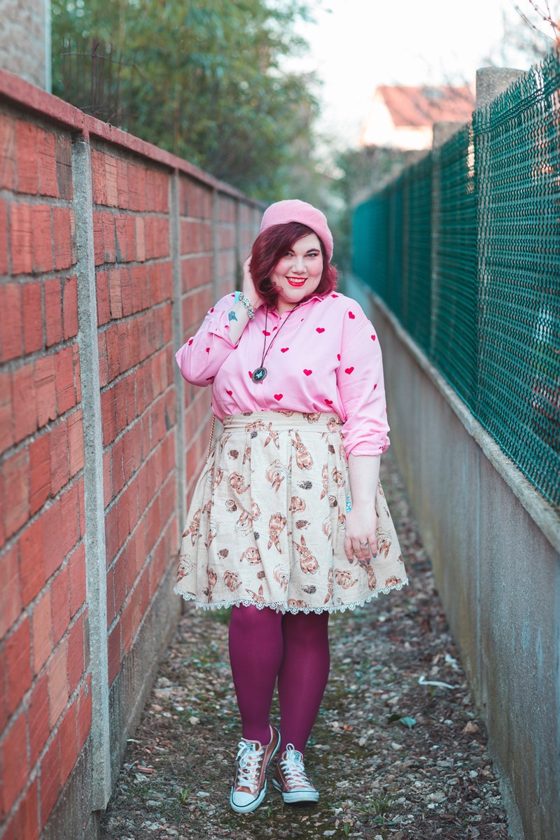 Ninaah Bulles, lapin, diy, mode grande taille, fantaisie, junarose, coeur, rose, collants, ronde curvy, blogeuse