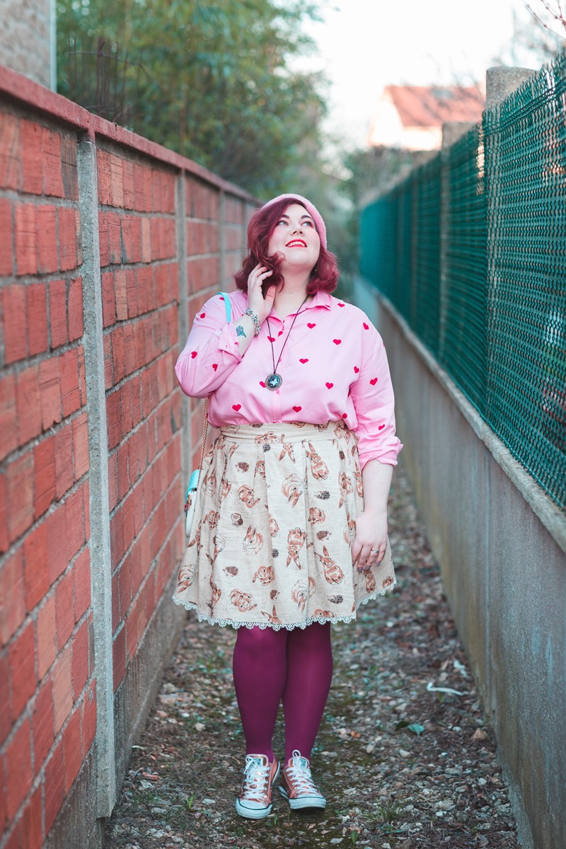 Ninaah Bulles, lapin, diy, mode grande taille, fantaisie, junarose, coeur, rose, collants, ronde curvy, blogeuse