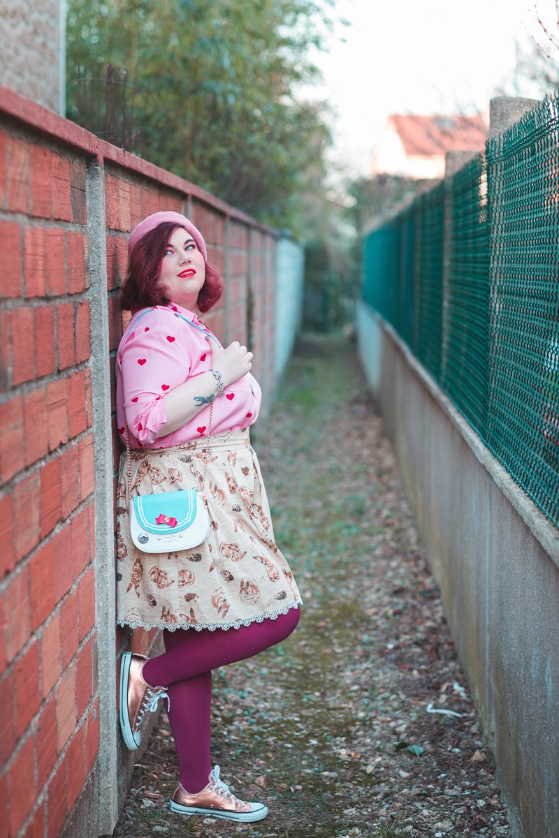 Ninaah Bulles, lapin, diy, mode grande taille, fantaisie, junarose, coeur, rose, collants, ronde curvy, blogeuse