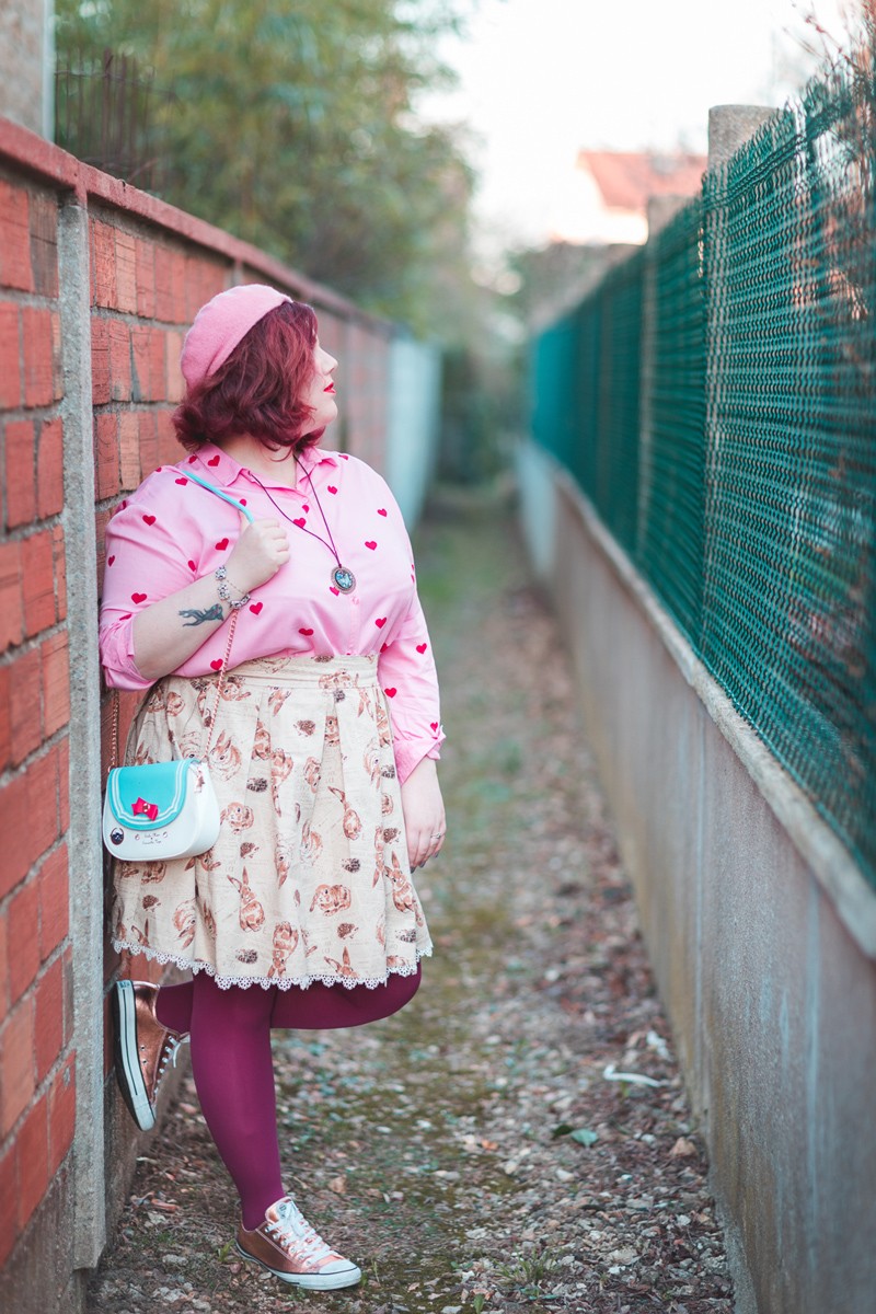 Ninaah Bulles, lapin, diy, mode grande taille, fantaisie, junarose, coeur, rose, collants, ronde curvy, blogeuse