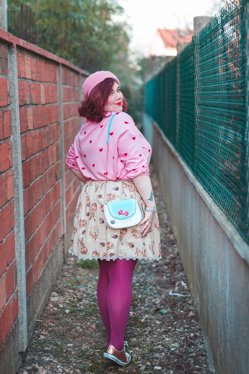 Ninaah Bulles, lapin, diy, mode grande taille, fantaisie, junarose, coeur, rose, collants, ronde curvy, blogeuse