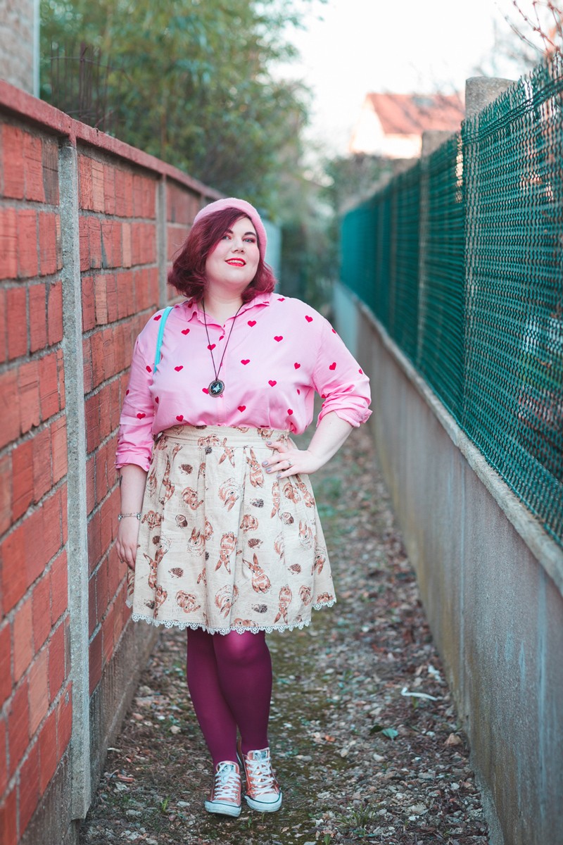 Ninaah Bulles, lapin, diy, mode grande taille, fantaisie, junarose, coeur, rose, collants, ronde curvy, blogeuse