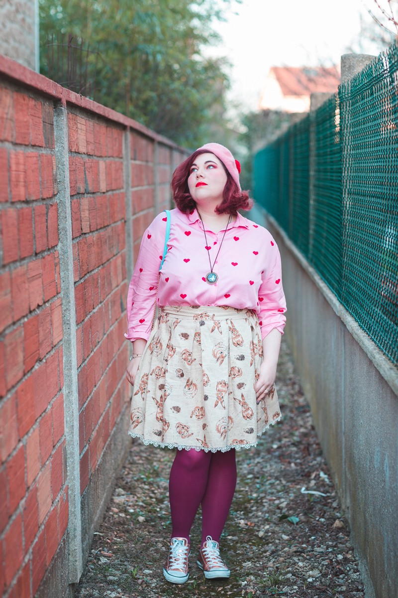 Ninaah Bulles, lapin, diy, mode grande taille, fantaisie, junarose, coeur, rose, collants, ronde curvy, blogeuse