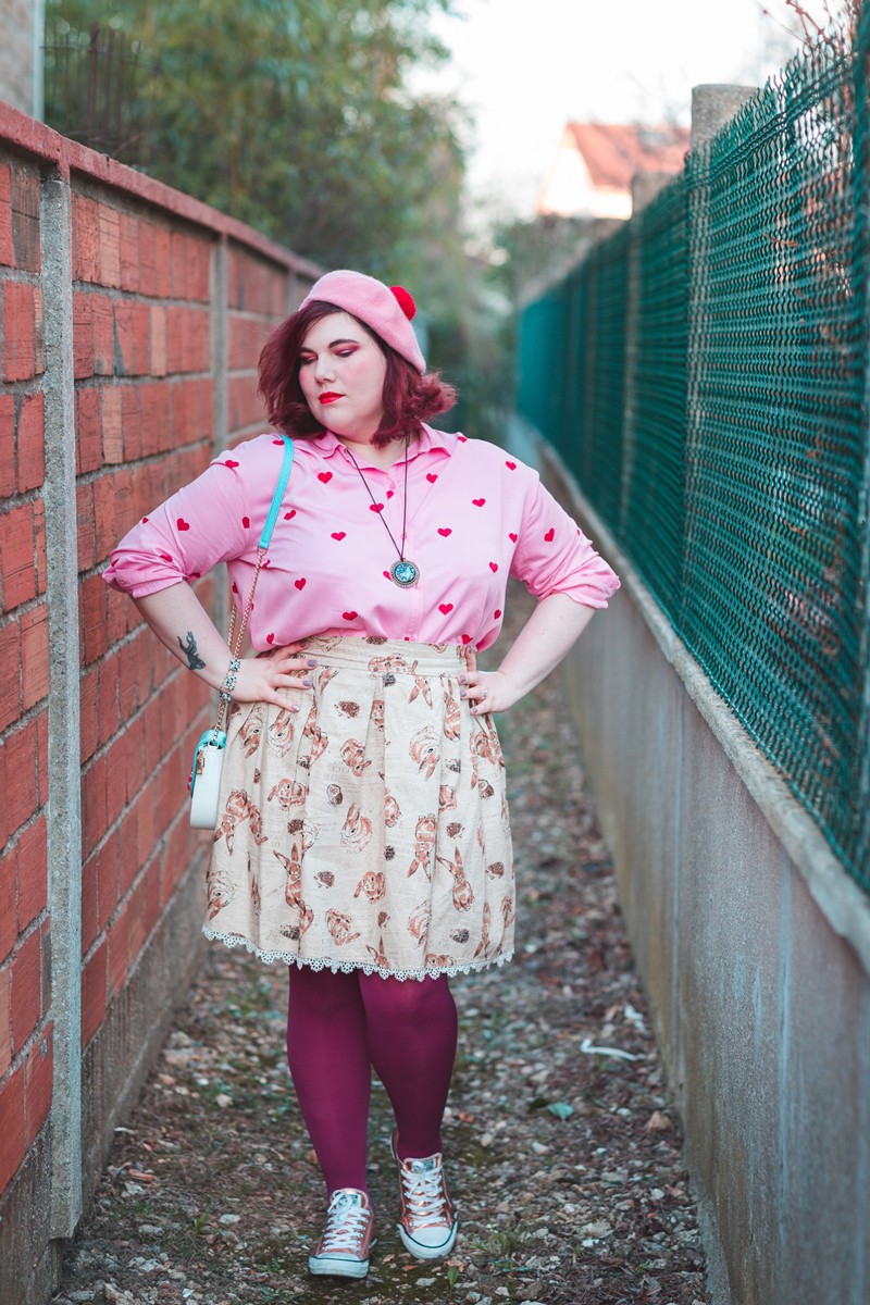 Ninaah Bulles, lapin, diy, mode grande taille, fantaisie, junarose, coeur, rose, collants, ronde curvy, blogeuse